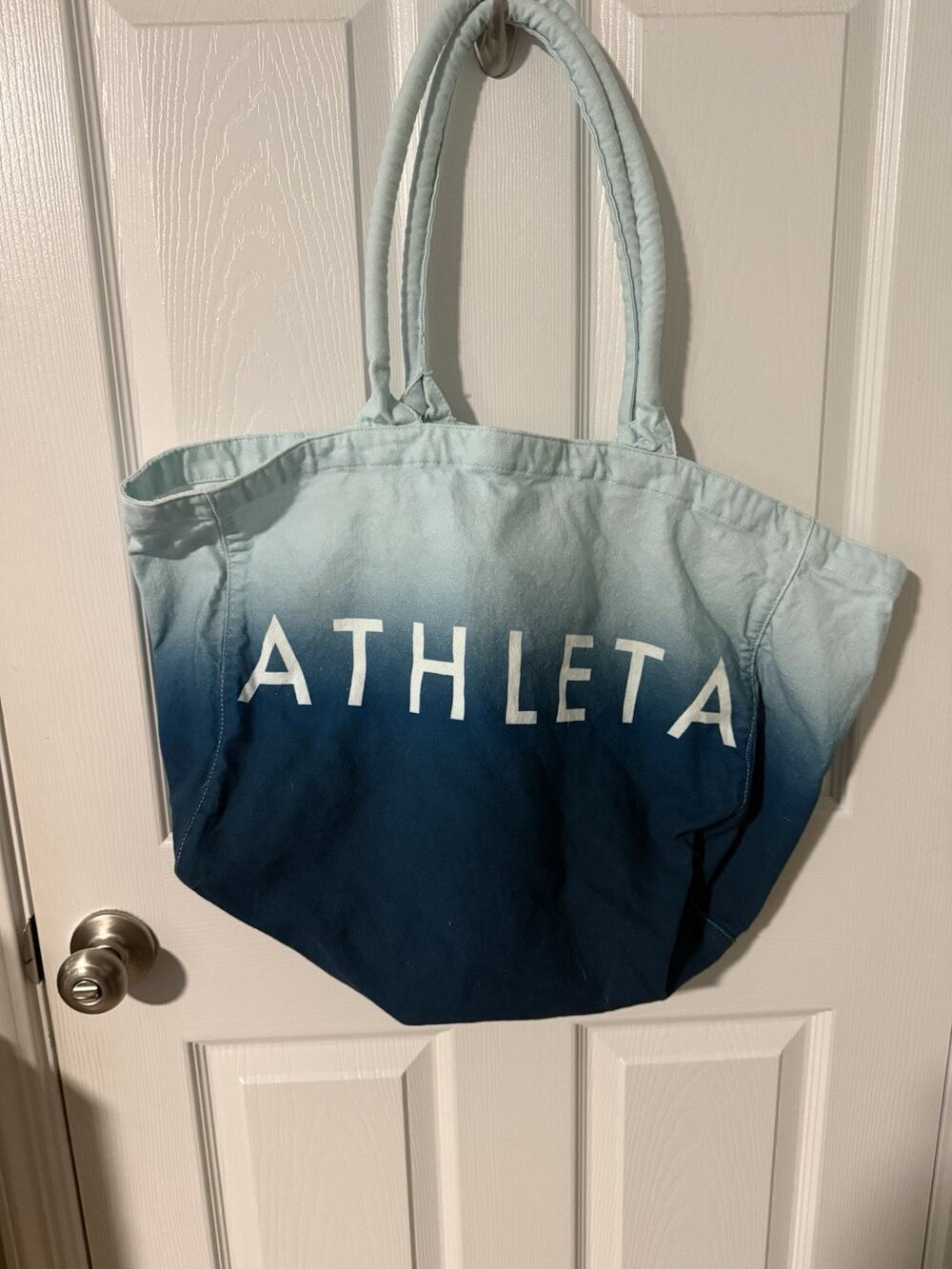 Athleta Large Canvas Tote Gym Beach Shopping Open Bag Blue Ombre